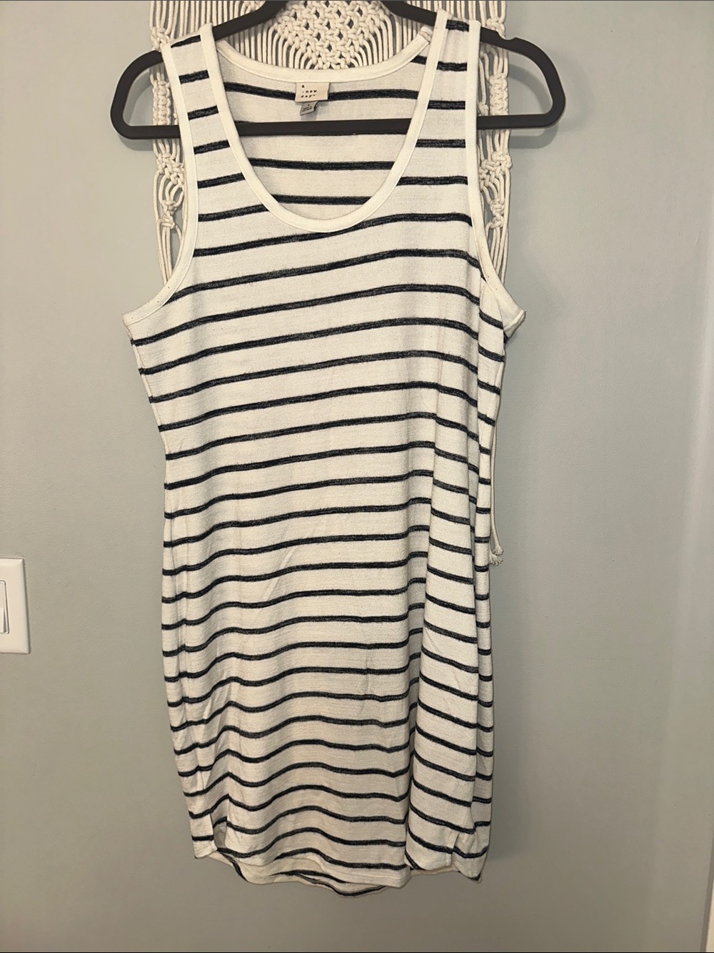 a new day White and Black Striped Sleeveless Midi Dress